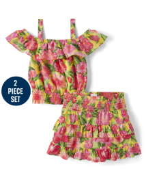 Ensemble 2 pièces à volants et motif floral pour fille - Little Essentials