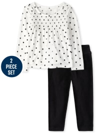 Toddler Girls Long Sleeve Dot Print Smocked Top And Velour Leggings Set SIMPLYWHT The Children s Place CA