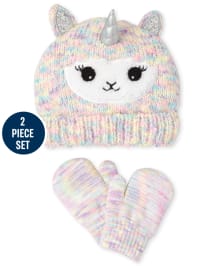 Toddler Girls Llamacorn Hat And Mittens Set