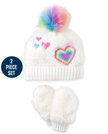 Toddler Girls Sequin Pom Pom Hat And Mittens Set