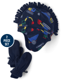 Toddler Boys Construction Microfleece Hat And Mittens 2 Piece Set