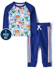 Baby And Toddler Boys Dino Colorblock 2-Piece Outfit Set