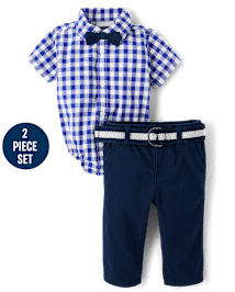 Ensemble 2 pièces en popeline vichy pour bébé garçon, papa et moi