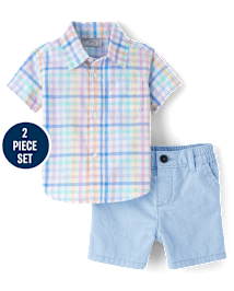 Ensemble 2 pièces en popeline vichy pour bébé garçon, papa et moi
