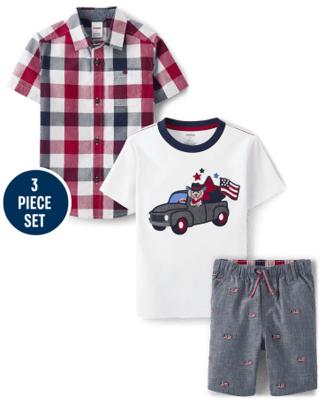Boys Embroidered Truck 3-Piece Set - American Cutie