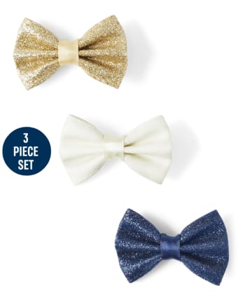 Girls Glitter Bow Hair Clips - Family Celebrations Green