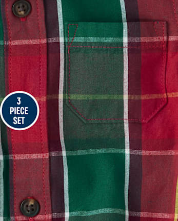 Baby Boys Matching Family Plaid Bodysuit And Velvet Dress Pants Set - Holiday Traditions
