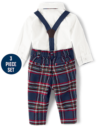 Baby Boys Button Up Bodysuit And Plaid Dress Pants Set - Family Celebrations