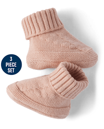 Baby Girls Bear Ribbed Sweater Romper 3-Piece Outfit Set - Homegrown by Gymboree