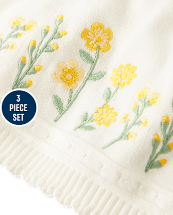 Baby Girls Embroidered Floral Sweater 3-Piece Set - Homegrown by Gymboree