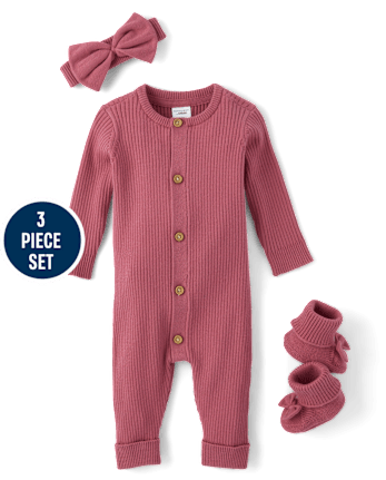 Baby Girls Ribbed Sweater Romper 3-Piece Outfit Set - Homegrown by Gymboree