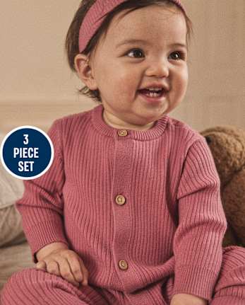 Ensemble 3 pièces barboteuse côtelée pour bébé fille - Homegrown by Gymboree