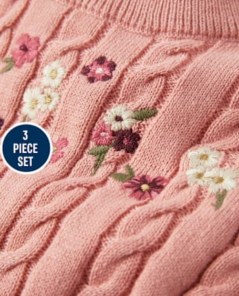 Ensemble 3 pièces pull torsadé fleuri brodé pour bébé fille - Homegrown by Gymboree