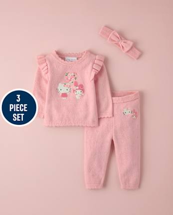 Baby Girls Hello Kitty® And Friends Applique Pointelle 3-Piece Sweater Set