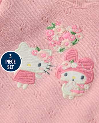 Baby Girls Hello Kitty® And Friends Applique Pointelle 3-Piece Sweater Set