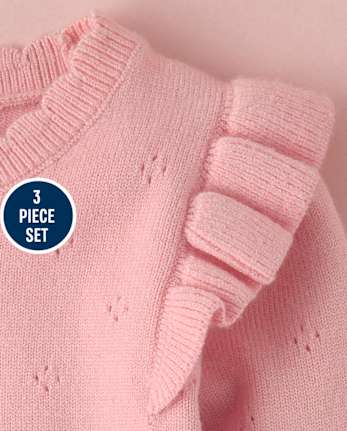 Baby Girls Hello Kitty® And Friends Applique Pointelle 3-Piece Sweater Set