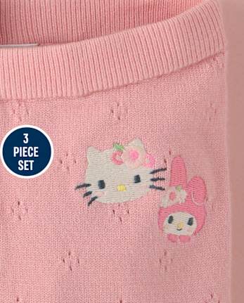 Baby Girls Hello Kitty® And Friends Applique Pointelle 3-Piece Sweater Set