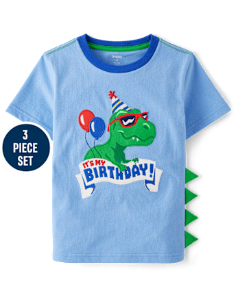 Boys Embroidered Dino 3-Piece Outfit Set - Birthday Boutique