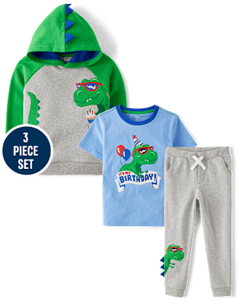 Boys Embroidered Dino 3-Piece Outfit Set - Birthday Boutique