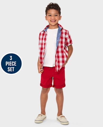 Boys Gingham 3-Piece Outfit Set - American Cutie