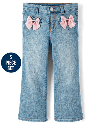 Girls Bow Cardigan 3-Piece Outfit Set - Campus Cuties