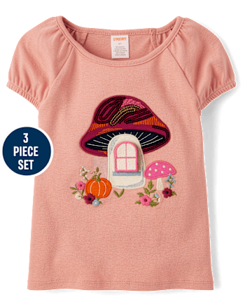 Girls Sequin Mushroom 3-Piece Outfit Set - Fall Celebrations
