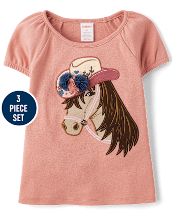Girls Embroidered Horse 3-Piece Outfit Set - Highland Hills
