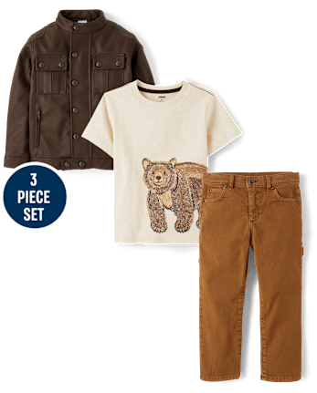 Boys Embroidered Bear 3-Piece Outfit Set - Highland Hills