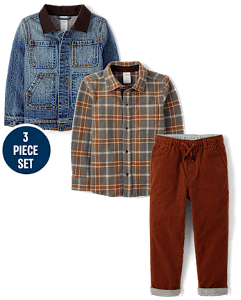 Boys Plaid 3-Piece Outfit Set - Highland Hills