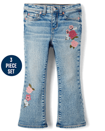 Girls Embroidered Floral 3-Piece Outfit Set - Highland Hills