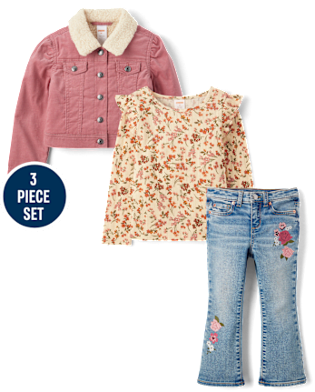 Girls Embroidered Floral 3-Piece Outfit Set - Highland Hills