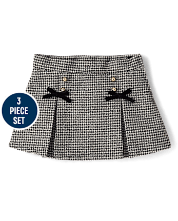 Girls Houndstooth Peter Pan Tweed Cape 3-Piece Outfit Set - Petit Paris