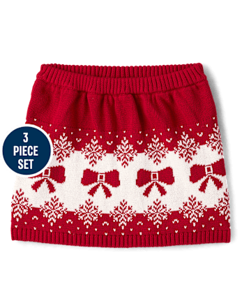 Girls Bow Fairisle Hooded Sweater Vest 3-Piece Outfit Set - Royal Christmas