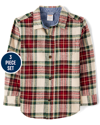 Boys Crochet Holiday Shawl Cardigan 3-Piece Outfit Set - Royal Christmas