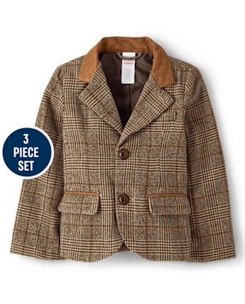 Boys Plaid Blazer 3-Piece Outfit Set - Royal Christmas