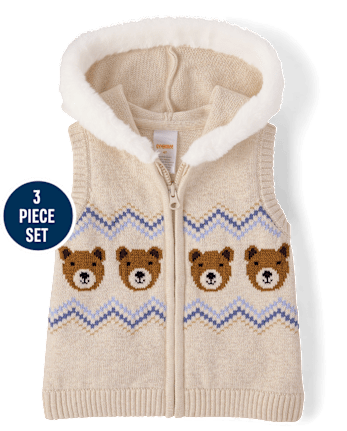 Girls Bear Fairisle 3-Piece Outfit Set - First Frost