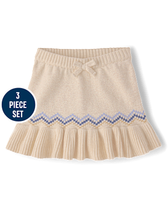 Girls Bear Fairisle 3-Piece Outfit Set - First Frost