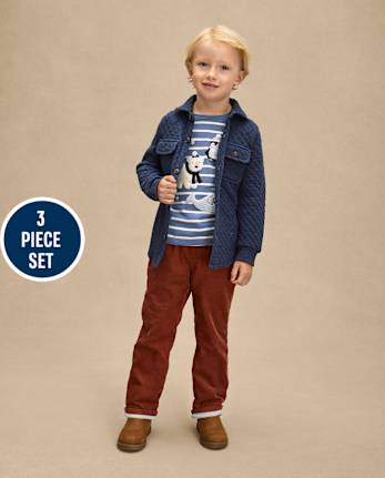 Boys Embroidered Polar Animals 3-Piece Outfit Set - First Frost