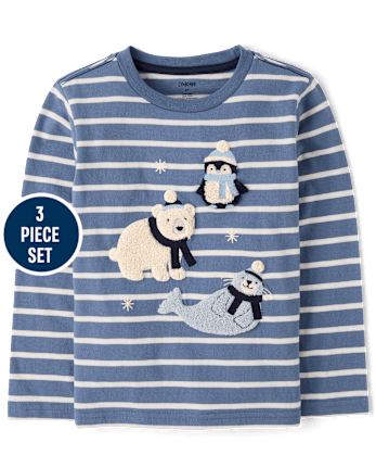 Boys Embroidered Polar Animals 3-Piece Outfit Set - First Frost