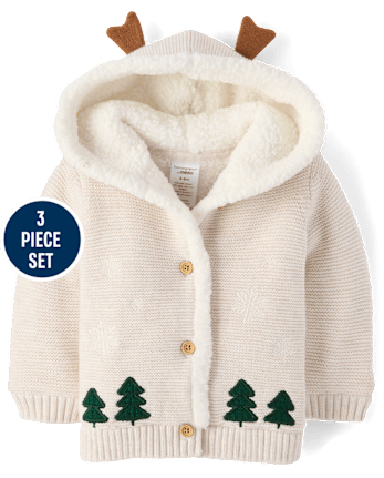 Baby Boys Crochet Snowflake Sherpa Lined Cardigan 3-Piece Outfit Set - Homegrown by Gymboree