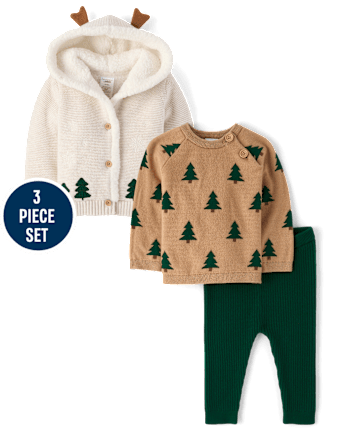 Baby Boys Crochet Snowflake Sherpa Lined Cardigan 3-Piece Outfit Set - Homegrown by Gymboree