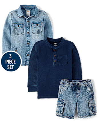Boys Embroidered Lighthouse 3-Piece Outfit Set - Driftwood Bay