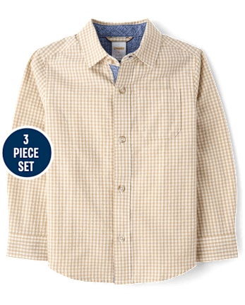 Boys Gingham 3-Piece Outfit Set - Enchanted Garden