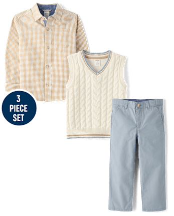 Boys Gingham 3-Piece Outfit Set - Enchanted Garden
