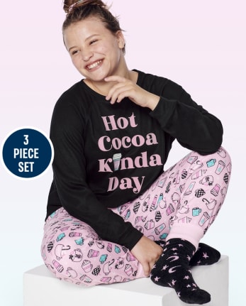 Teen Girls Long Raglan Sleeve Hot Cocoa Super Soft Pajamas | The ...