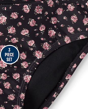 Tween Girls Floral Ruched 3-Piece Swimsuit