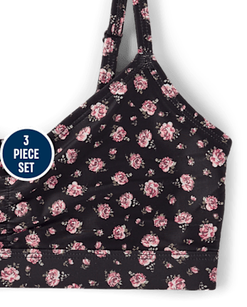 Tween Girls Floral Ruched 3-Piece Swimsuit