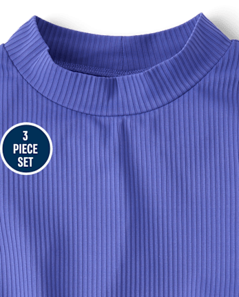 Tween Girls Contrast Ribbed 3-Piece Swimsuit