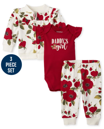 Baby Girls Daddy's Girl Floral 3-Piece Playwear Set