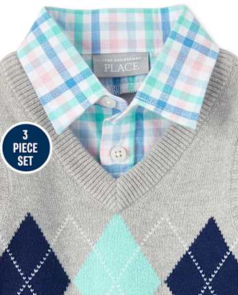 Baby Boys Plaid Poplin Matching Outfit Set